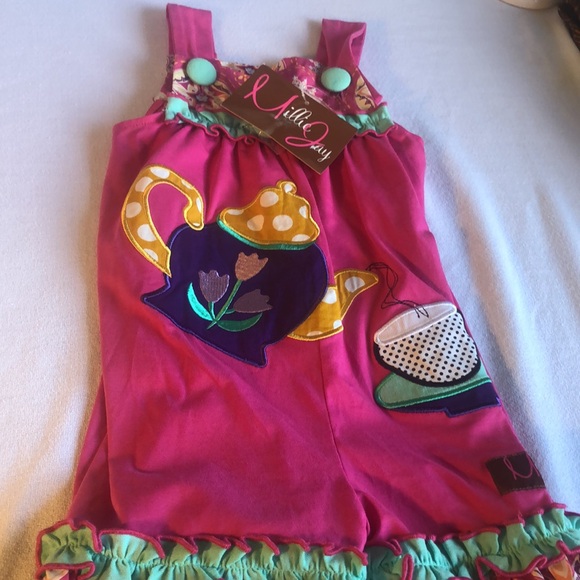 Girls NWT ruffled boho colorful pink summer one piece romper jumper - Picture 3 of 13